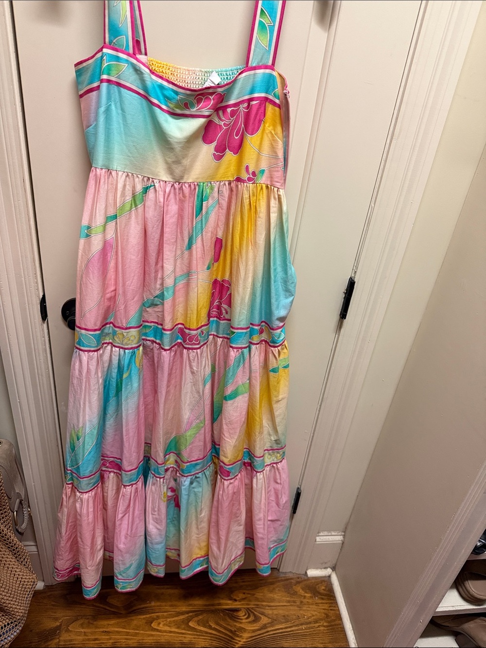 HUNTER BELL Pink Multi-Color Tiered Maxi Dress